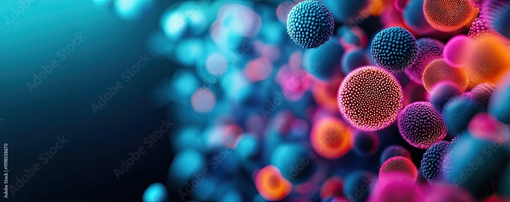 Poster dust pollution concept. abstract representation of colorful microorganisms in a vibrant digital envi