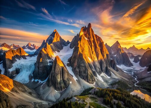 Dramatic Sunset Over Bugaboos Mountains, Canadian Rockies Aerial View