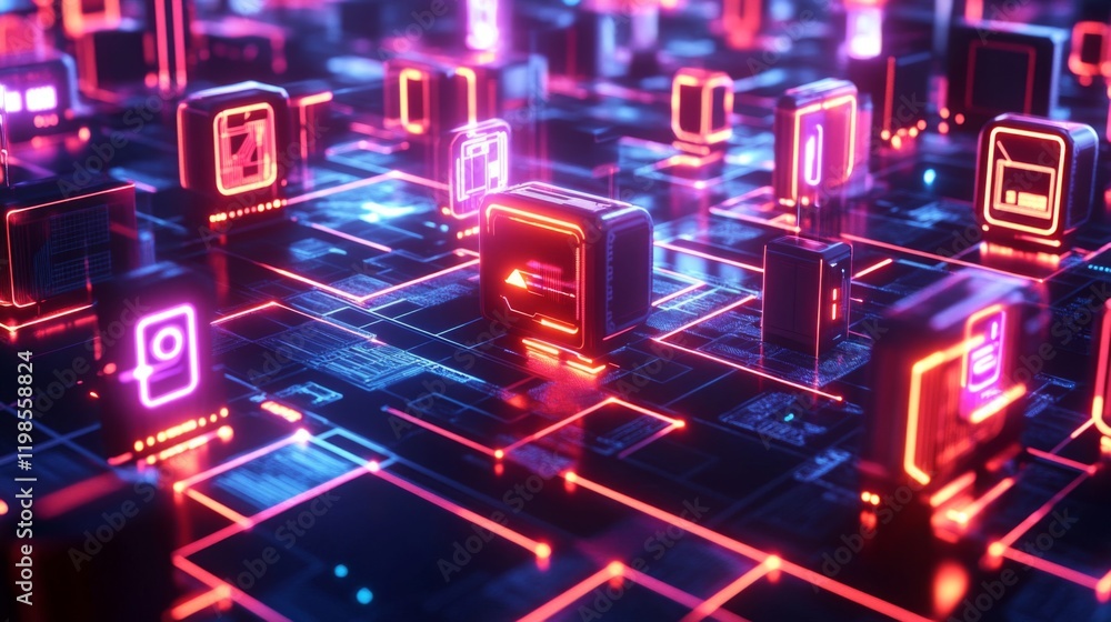 Poster abstract digital network with glowing nodes and connections
