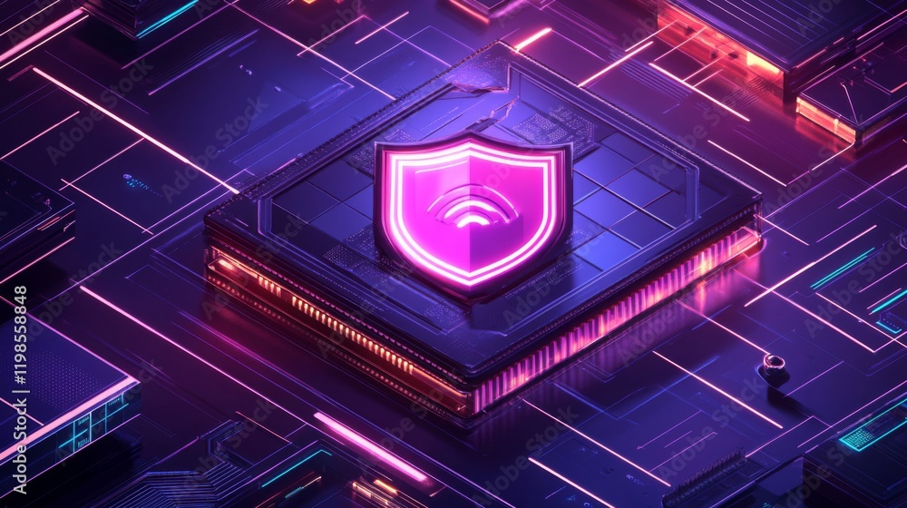 Aufkleber cybersecurity shield: protecting digital networks with advanced technology