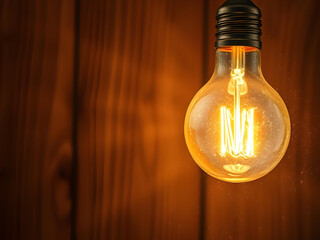 Light Bulb on Wooden Background - Space for Your Task or Message

