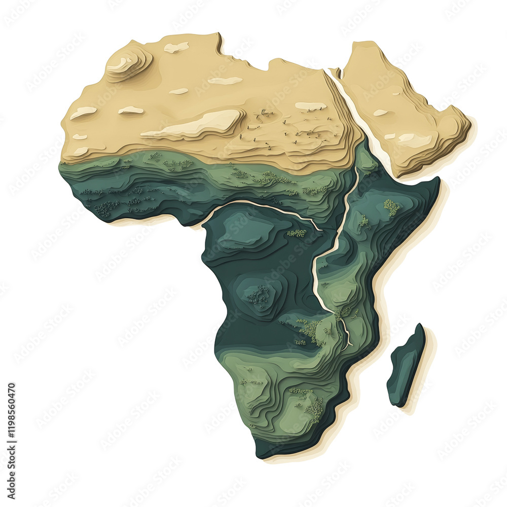 Aufkleber a stylized papercut representation of africa showcasing its diverse topography through layered color