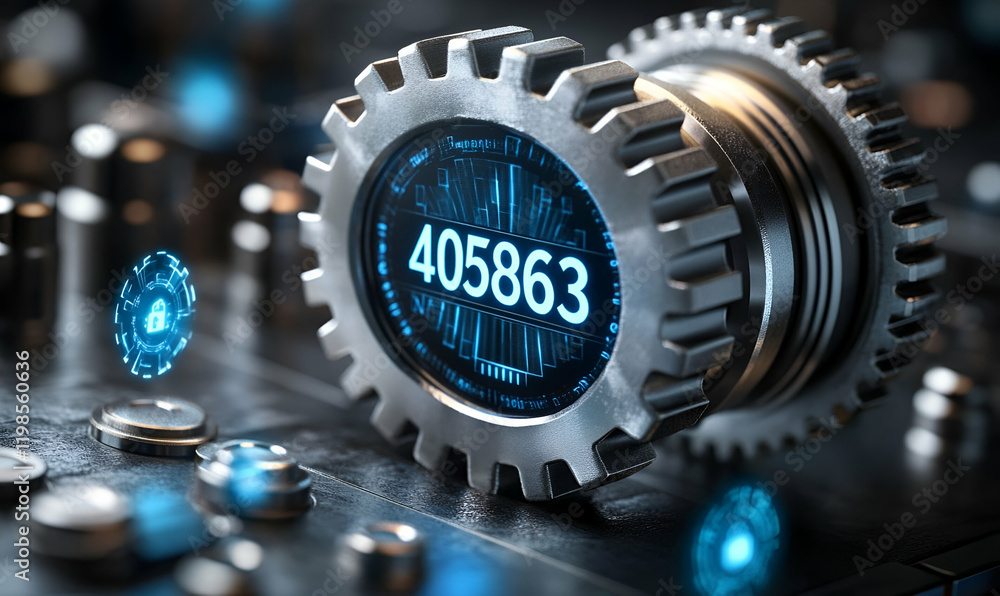 Poster digital security code gears rotating