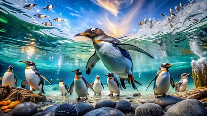 Dubai Mall Underwater Zoo: Adorable Gentoo Penguins & Chick &ndash; Panoramic View
