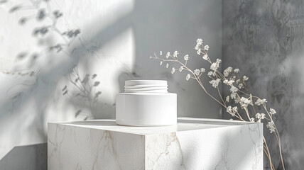 Cosmetic cream in a glass jar. Skin care concept. Cosmetic products background