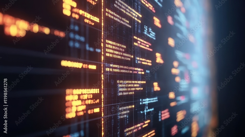 Poster abstract digital code stream: a glimmering tapestry of programming language