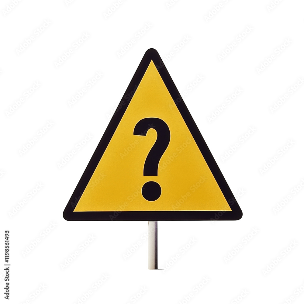 Poster A yellow triangular warning sign with a black question mark depicts uncertainty or the need for information.