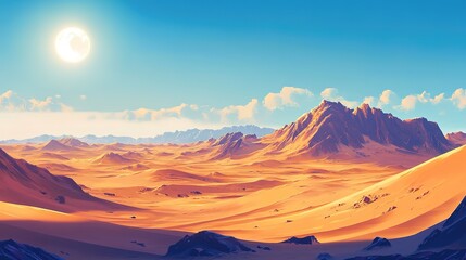 Naklejka premium Expansive view of arid desert landscape under bright sunlight gigapixel standard scale natural beauty wide angle
