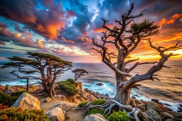 Eerie Ghost Pines, Pescadero Point, 17-Mile Drive, Monterey Peninsula, California Coastline