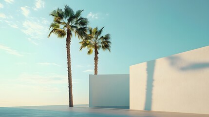 Two Palm Trees Beside Minimalist White Walls