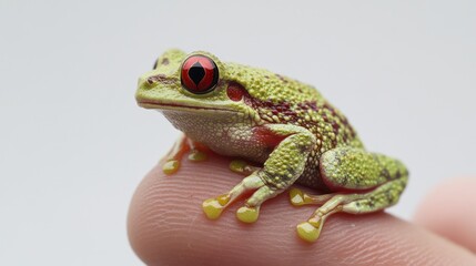 Obraz premium Red-Eyed Tree Frog on Finger