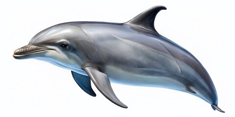 Obraz premium Elegant Grey Bottlenose Dolphin Isolated on White Background - Stock Photo