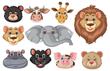 Cute Animal Faces Vector Illustration