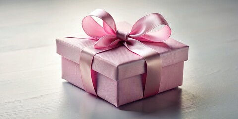 Obraz premium Elegant Pink Gift Box with Satin Ribbon - Low Light Photography for Celebrations