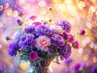 Elegant Purple Flower Bouquet Double Exposure Stock Photo - Soft Background