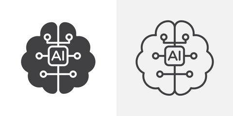AI brain icons. flat and line style set
