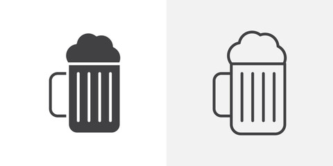Beer mug icons. flat and line style set