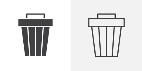Bin icons. flat and line style set
