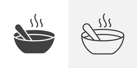 Bowl of soup icons. flat and line style set
