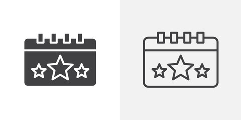 Calendar with event icons. flat and line style set