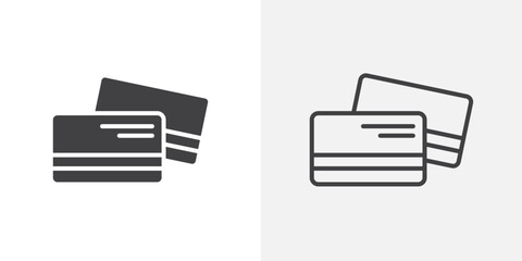 Credit card icons. flat and line style set