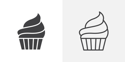 Cupcake icons. flat and line style set