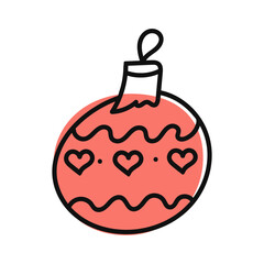 Obraz premium Christmas Balloon with Hearts and Red Spot in Doodle Style