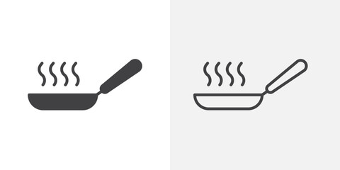 Frying pan icons. flat and line style set
