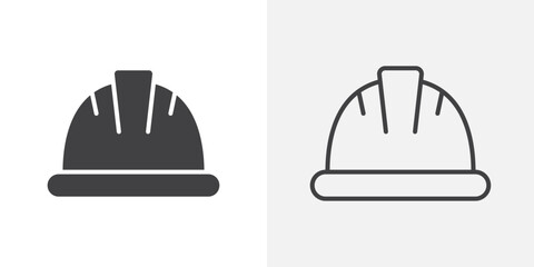 Hard hat icons. flat and line style set