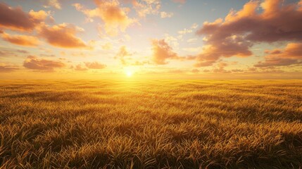 Obraz premium Golden Grass Field at Sunset Serene Landscape Photography