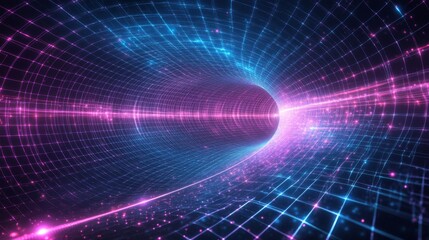 Obraz premium Abstract Glowing Tunnel of Light and Particles in Cyberspace