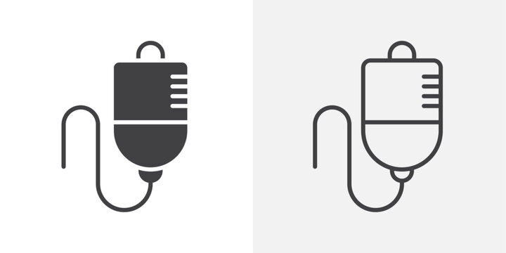 IV bag icons. flat and line style set