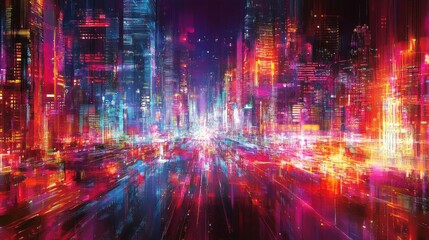Vibrant Futuristic Cityscape at Night with Neon Lights