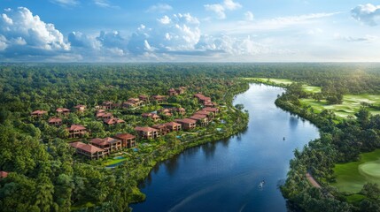 Obraz premium Luxury Resort Community nestled beside a River and Golf Course