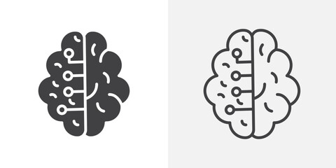 Machine learning icons. flat and line style set