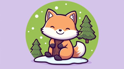 Cute fox playing in snowy forest whimsical illustration outdoor cheerful nature vibes