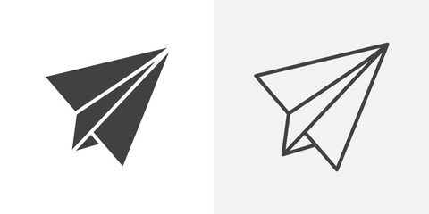 Paper plane icons. flat and line style set