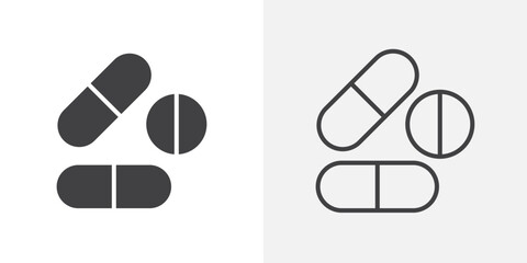 Pills icons. flat and line style set