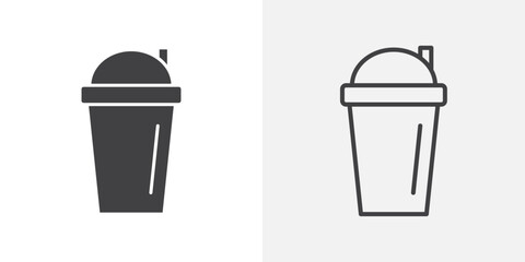 Protein shake icons. flat and line style set