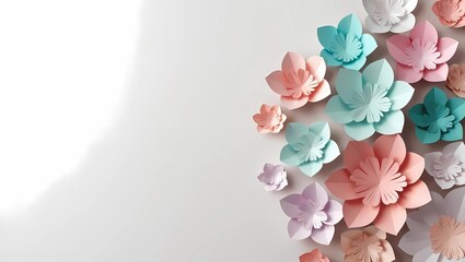 colorful flowers in paper cut illustration for summer sale design on pastel background. seamless looping overlay
