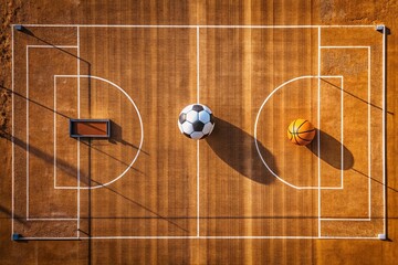 Aerial Drone View of Sports Field - Basketball, Volleyball, Football Court