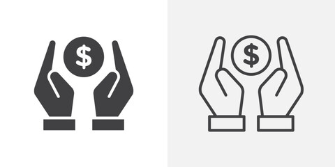 Savings icons. flat and line style set