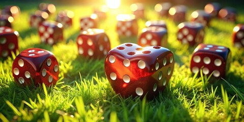Aerial Heart Shaped Dice Game on Grassy Field - Drone Photography