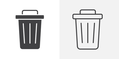 Trash icons. flat and line style set