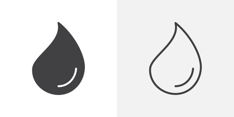 Water drop shape icons. flat and line style set