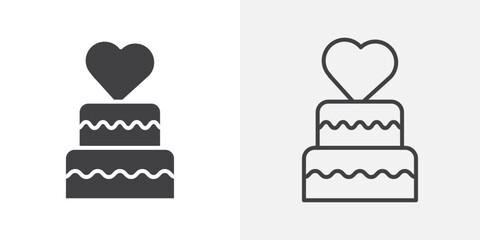 Wedding cake icons. flat and line style set