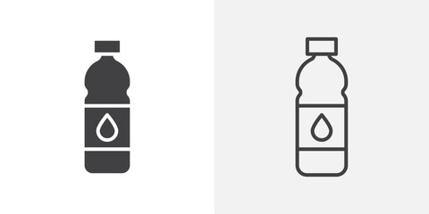 Water bottle icons. flat and line style set