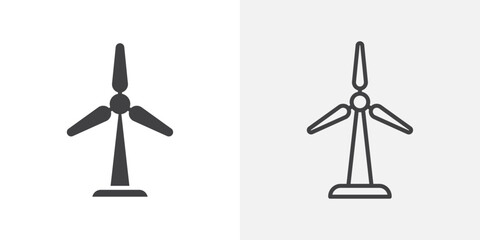 Wind turbine icons. flat and line style set