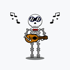 vector design illustration of a guitar playing skeleton mascot