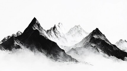 Obraz premium Majestic Monochrome Mountain Range in Misty Atmosphere